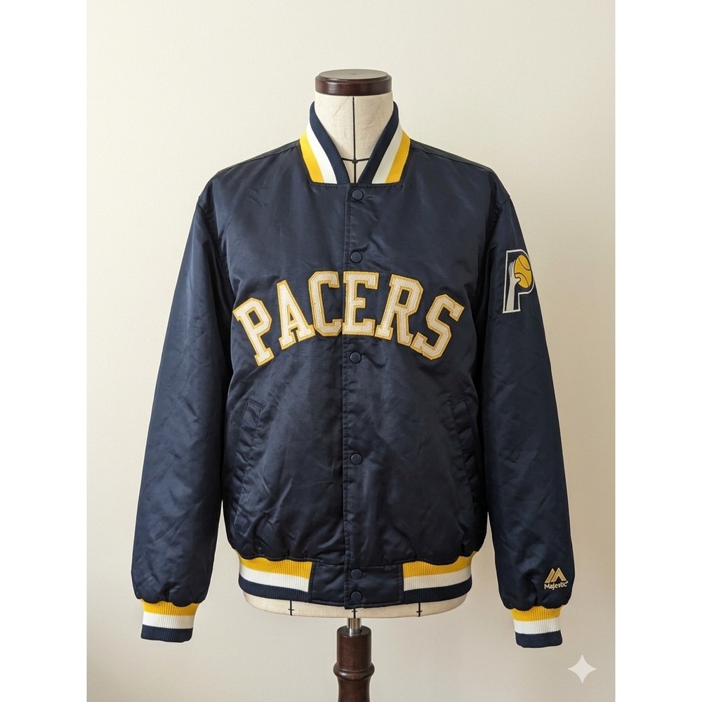 Vintage 90s Majestic Indiana Pacers Satin‎ Bomber Jacket Hardwood Classics L